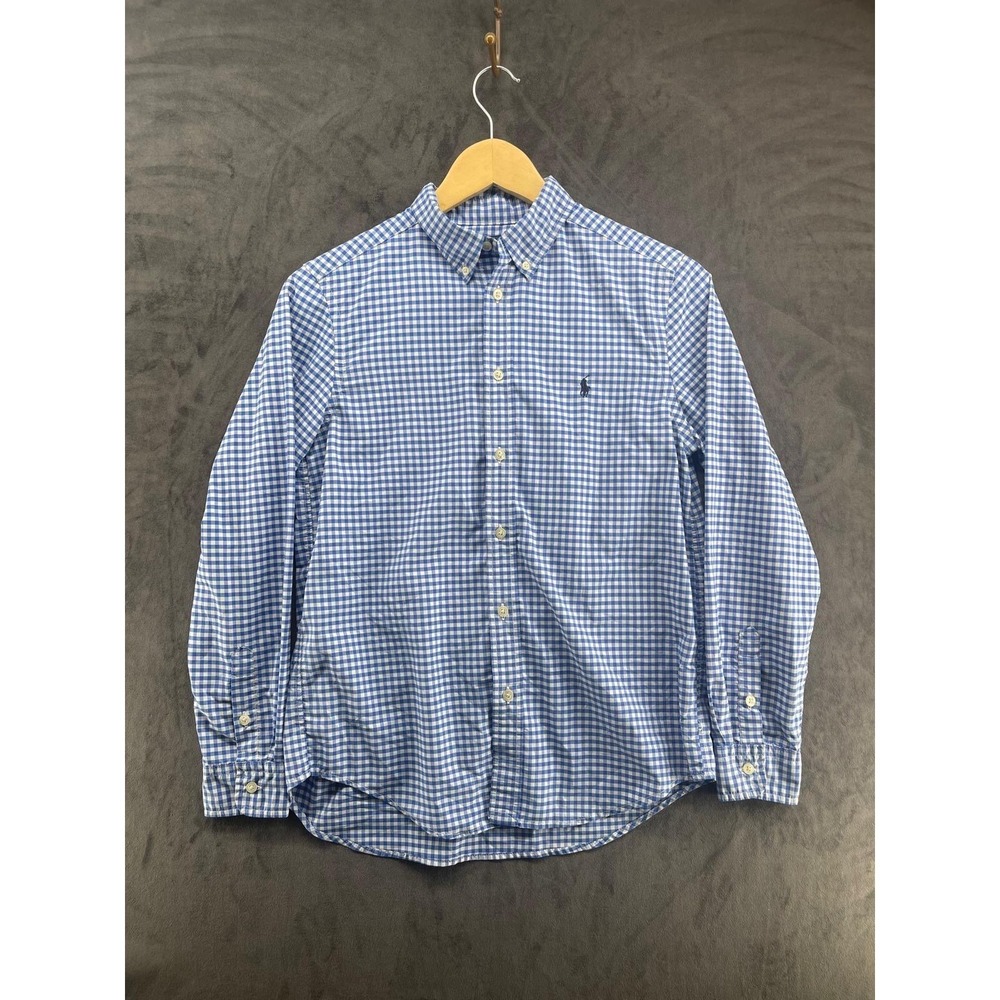 Polo Ralph Lauren Boys L 14-16 Blue Gingham Performance Button Down Shirt